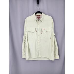 Simms Shirt Mens Large Light Green Core3 Nylon Fishing Vented Button Front